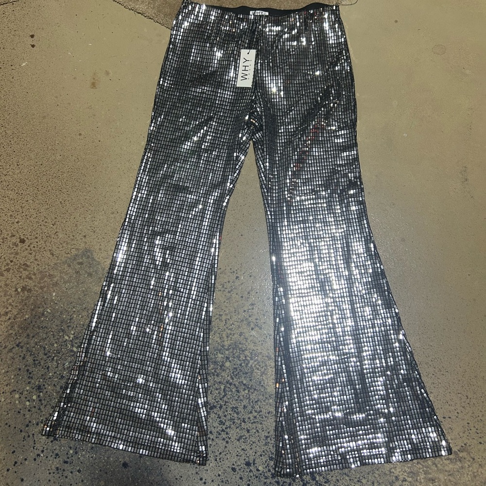 WHY DRESS Metallic sequin Silver Wide Leg pants